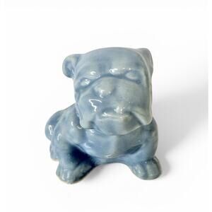 Vintage Morton Pottery Bulldog Planter 4” Blue Glaze 1950s Dog